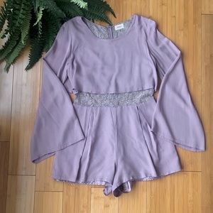 TOBI | Long Sleeve Lace See Through Back Romper